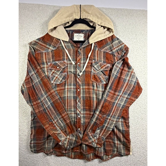 BKE Other - BKE Vintage 1967 Mens 3XL Plaid Western Shirt Hooded Pearl Snap Distressed